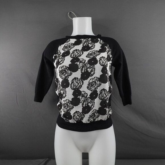 J Crew Womens Sweater XS Black Floral Sheer Y2K Retro Preppy Timeless Indie Twee - Picture 1 of 10